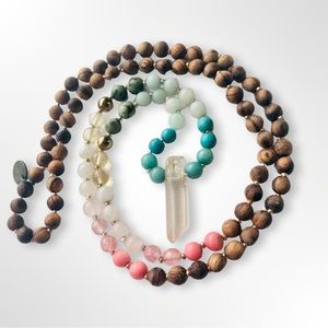 ARTISAN Handmade Gemstone Wood Chakra Healing Necklace with Crystals.